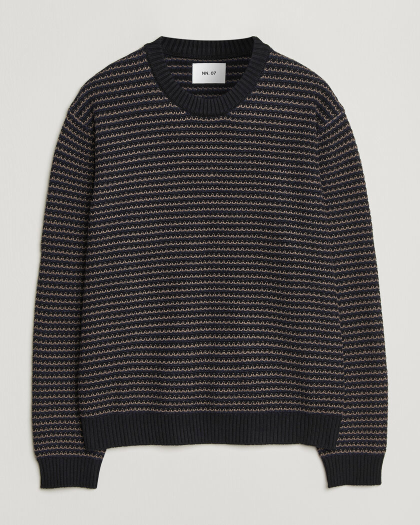 NN07 Russell Cotton/Wool Structured Sweater Navy Blue – Blå
