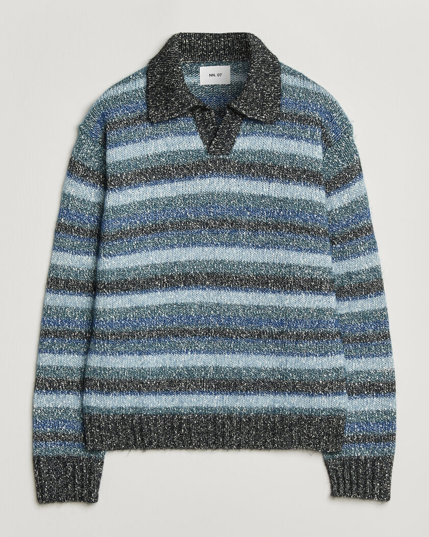 NN07 Erling Striped Knitted Polo Navy Multi – Flerfarget