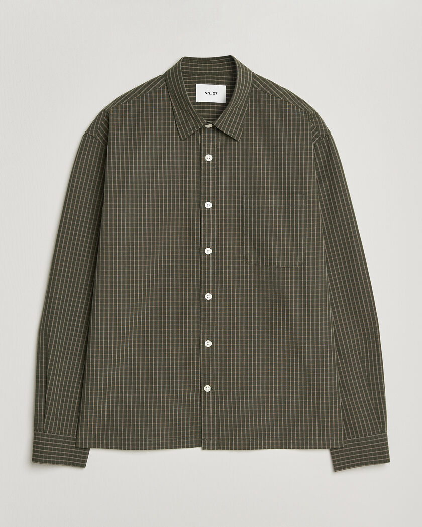 NN07 Deon Peached Cotton Checked Shirt Green – Grønn