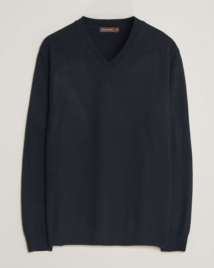 Oscar Jacobson Gregor Wool/Cashmere V-Neck Navy – Blå