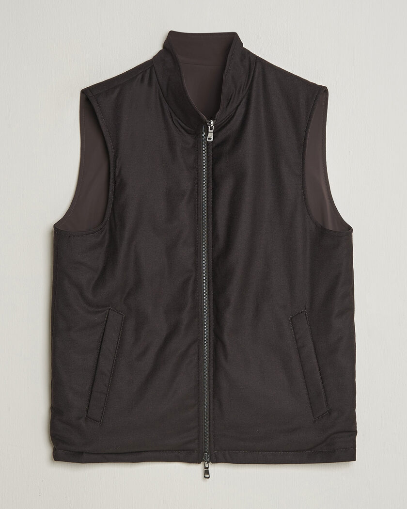 Oscar Jacobson Nylon/Wool Reversible Vest Brown – Brun