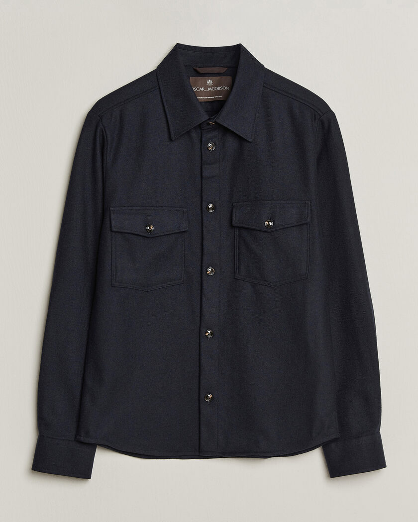 Oscar Jacobson Magnus Wool Shirt Jacket Navy – Blå