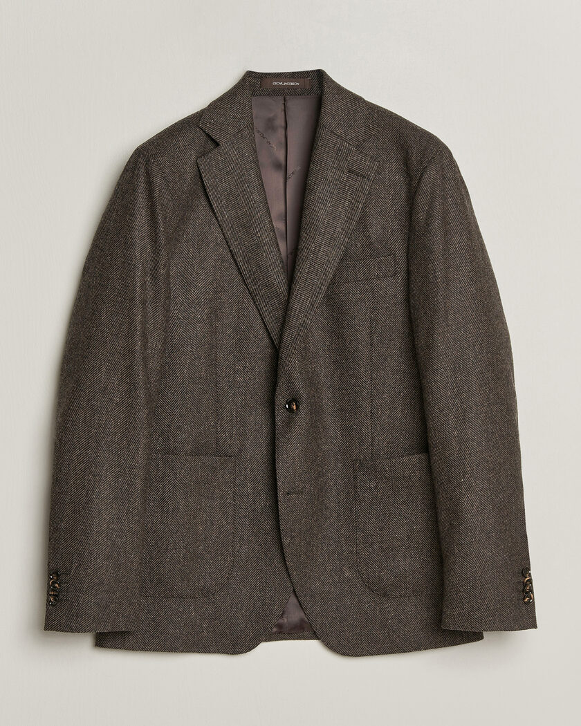Oscar Jacobson Fogerty Herringbone Wool Blazer Brown – Brun