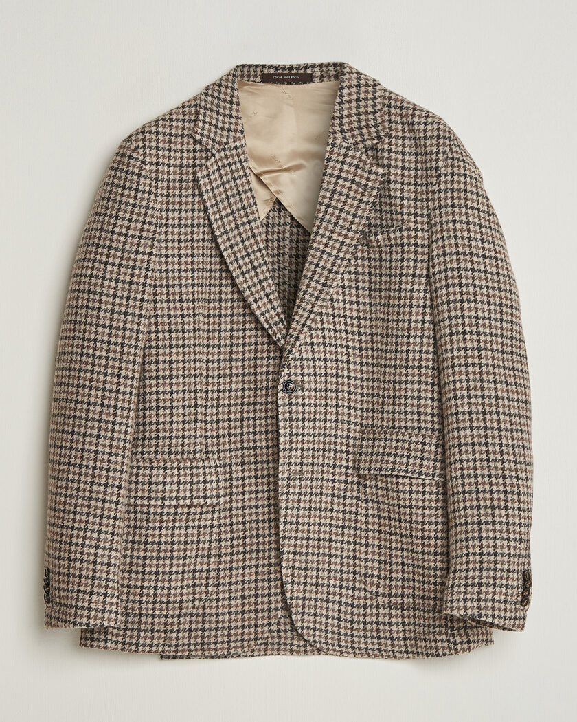 Oscar Jacobson Fridolf Wool Houndstooth Patch Blazer Brown – Brun