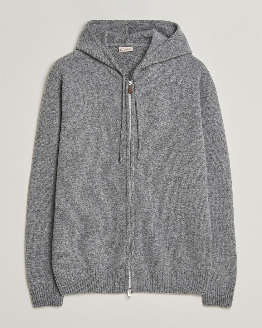 Stenströms Brushed Merino Full-Zip Hood Grey – Grå