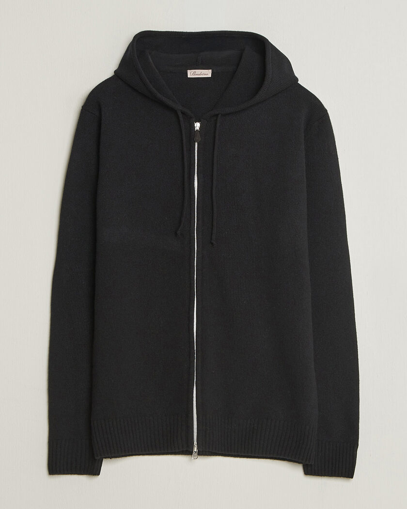 Stenströms Brushed Merino Full-Zip Hood Black – Svart