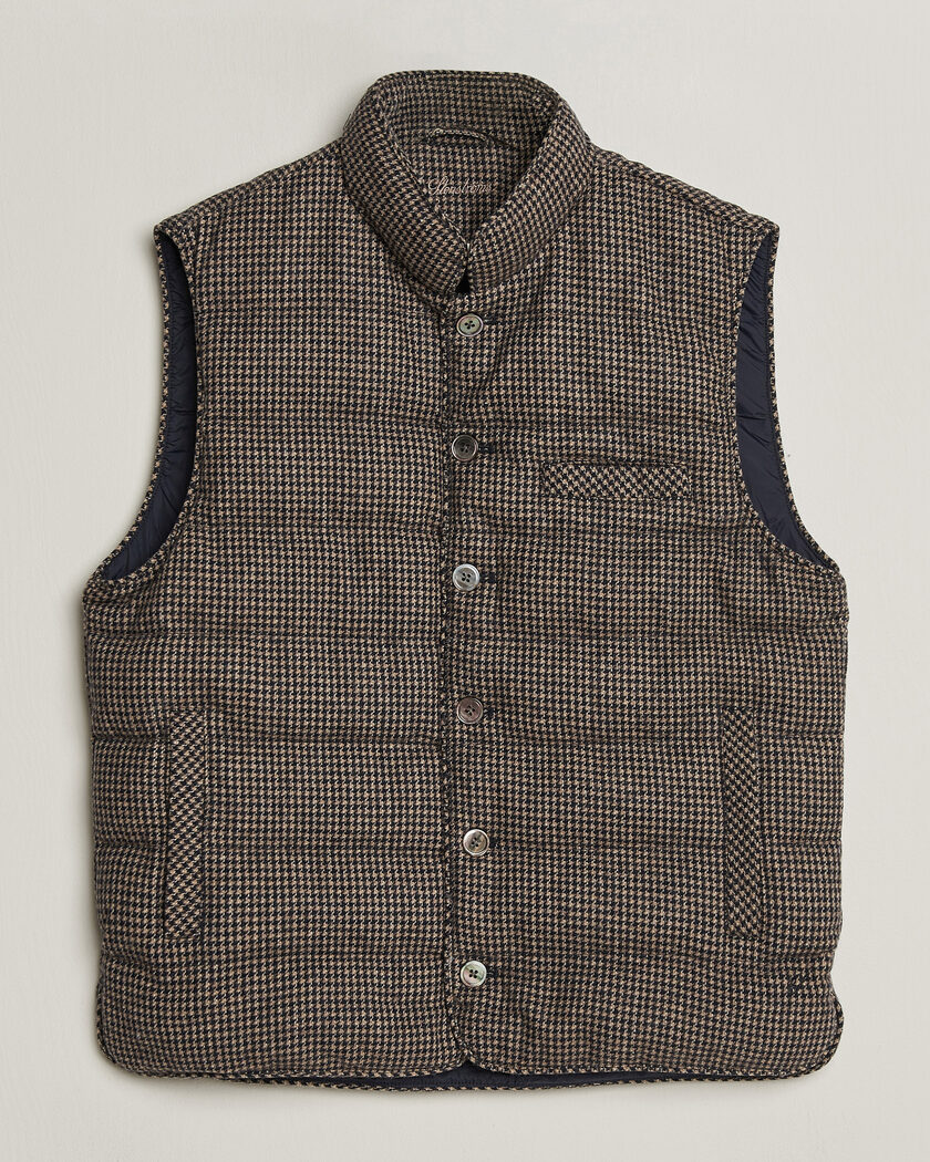 Stenströms Padded Houndstooth Wool Vest Brown – Brun
