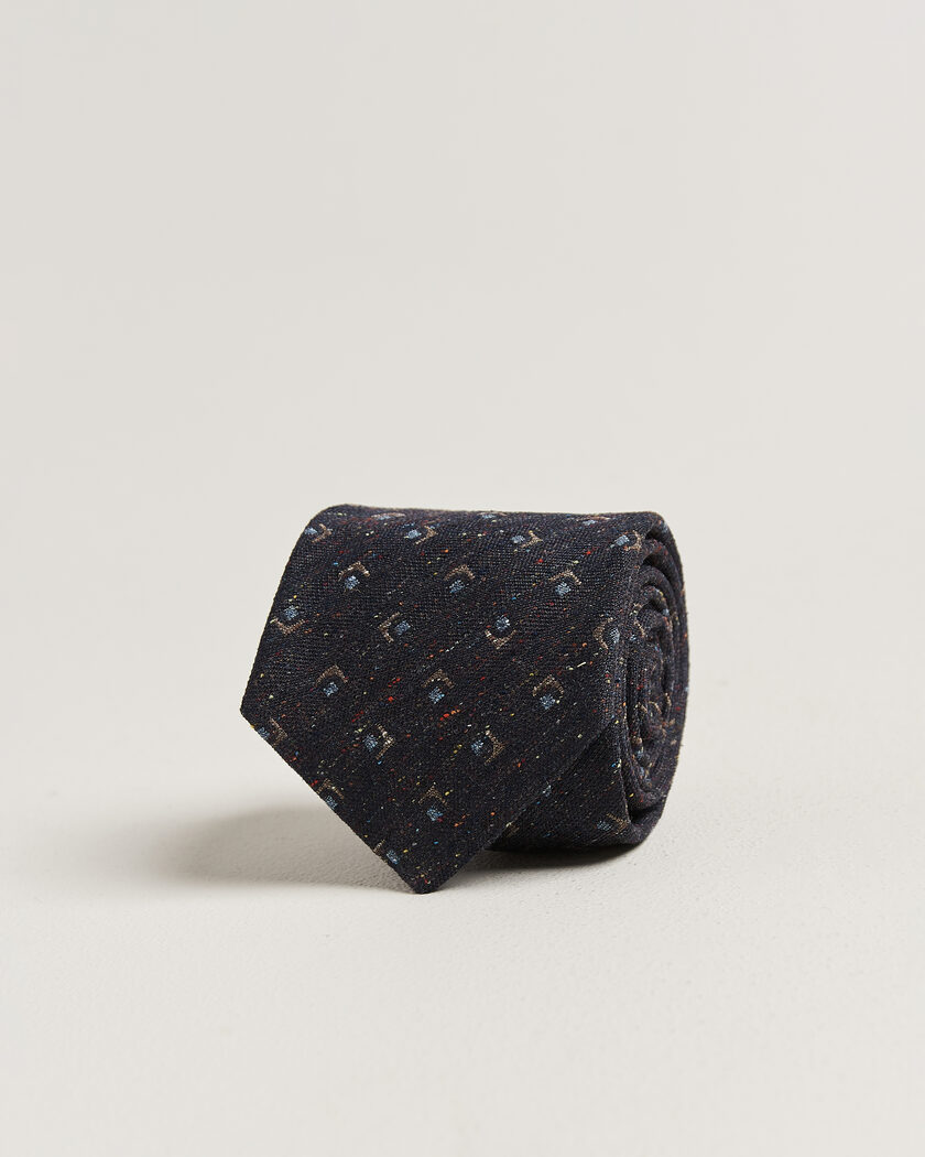 Stenströms Woven Herringbone Silk Tie 7,5cm Navy – Blå