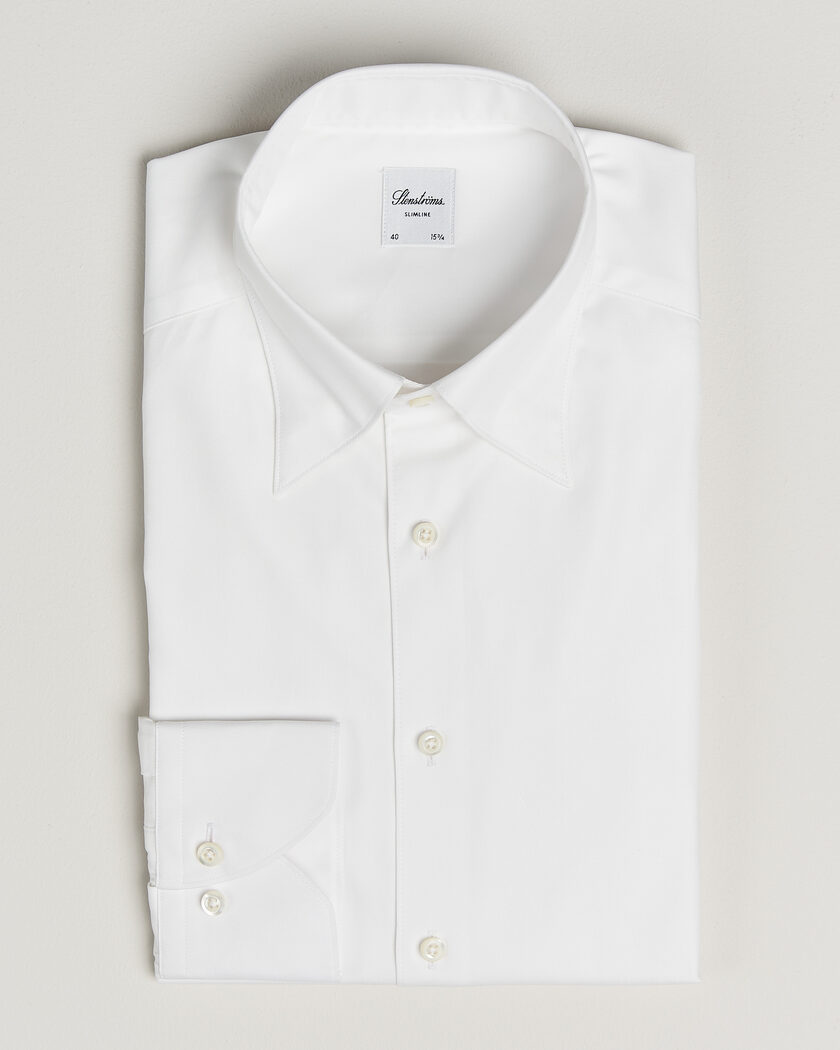 Stenströms Slimline Twofold Cotton Button Under Shirt White – Hvit