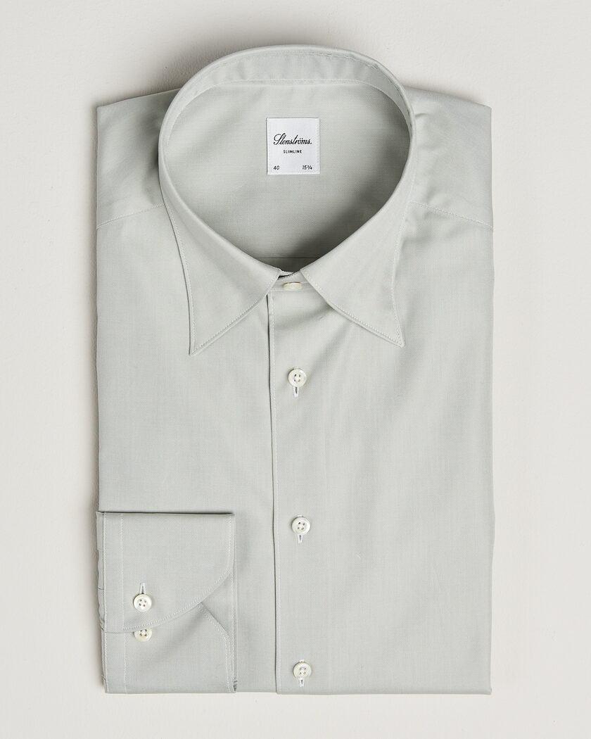 Stenströms Slimline Twofold Cotton Button Under Shirt Green – Grønn