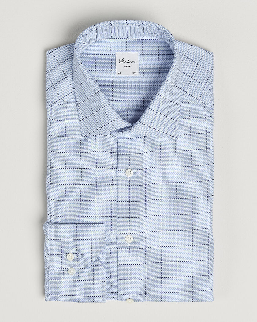 Stenströms Slimline Twofold Structure Check Shirt Blue – Blå