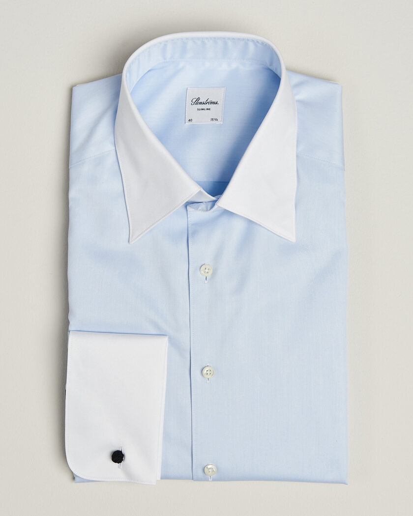 Stenströms Slimline White Collar Whinchester Shirt Blue – Blå