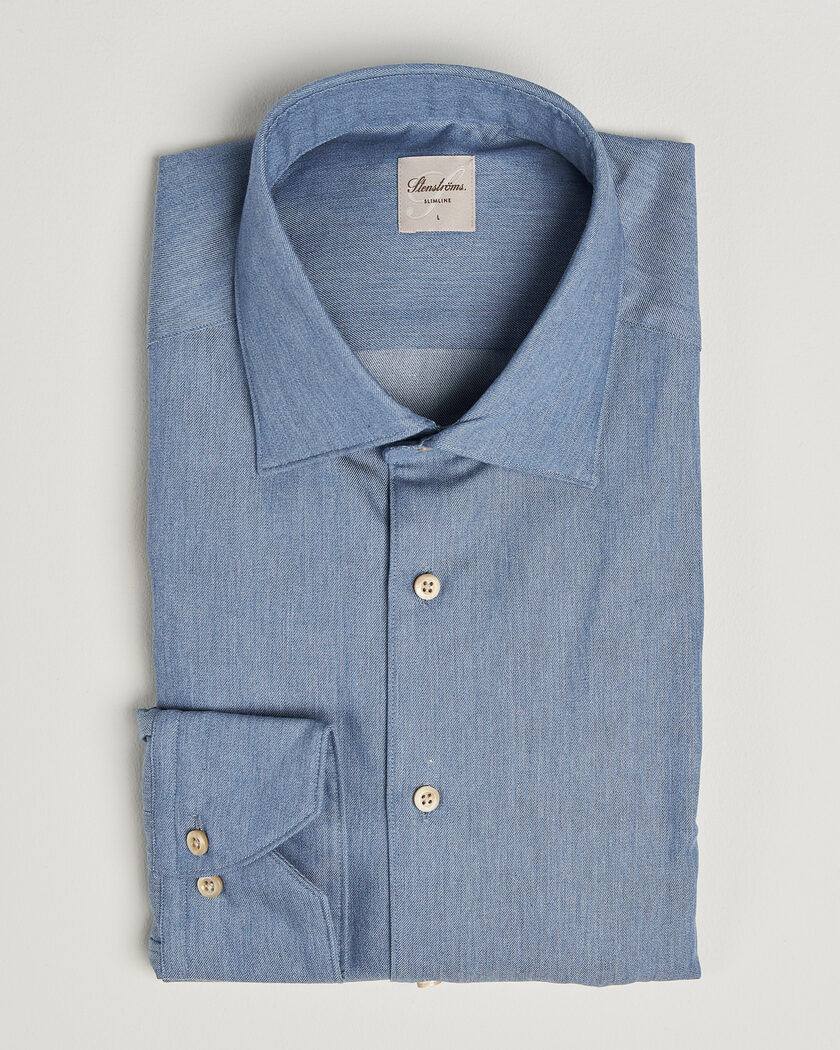  Stenströms Slimline Cotton Twill Denim Shirt Blue – Blå