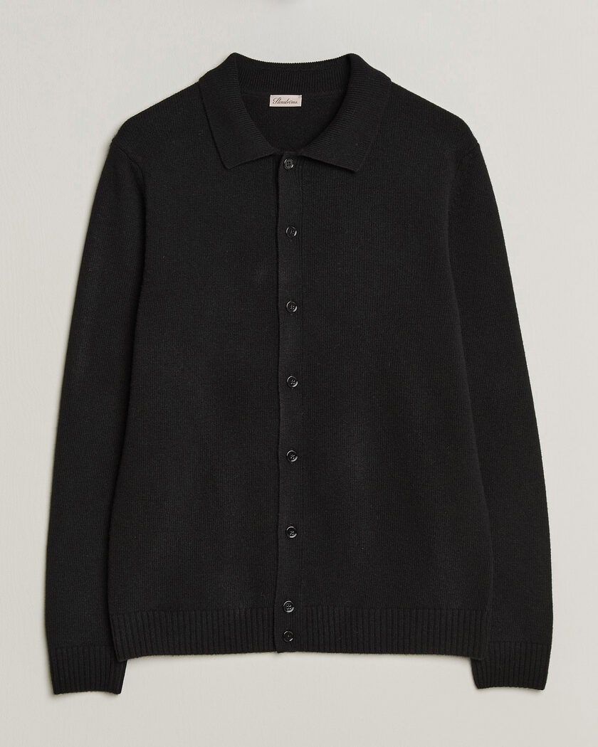 Stenströms Brushed Merino Polo Cardigan Black – Svart