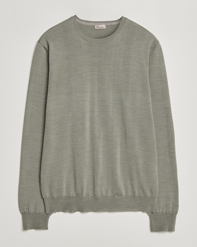 Stenströms Merino Patch Crew Neck Green/Grey – Grønn