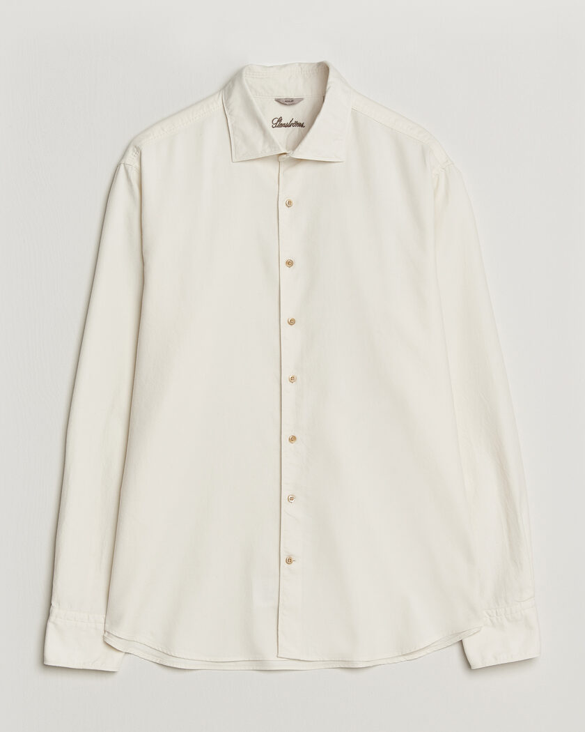 Stenströms Regular Fit Cut Away Flannel Shirt Off White – Hvit