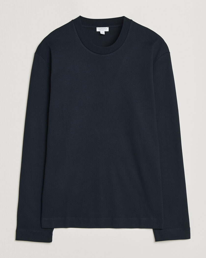 Sunspel Heavy Weight Supima Cotton Long Sleeve T-Shirt Navy – Blå