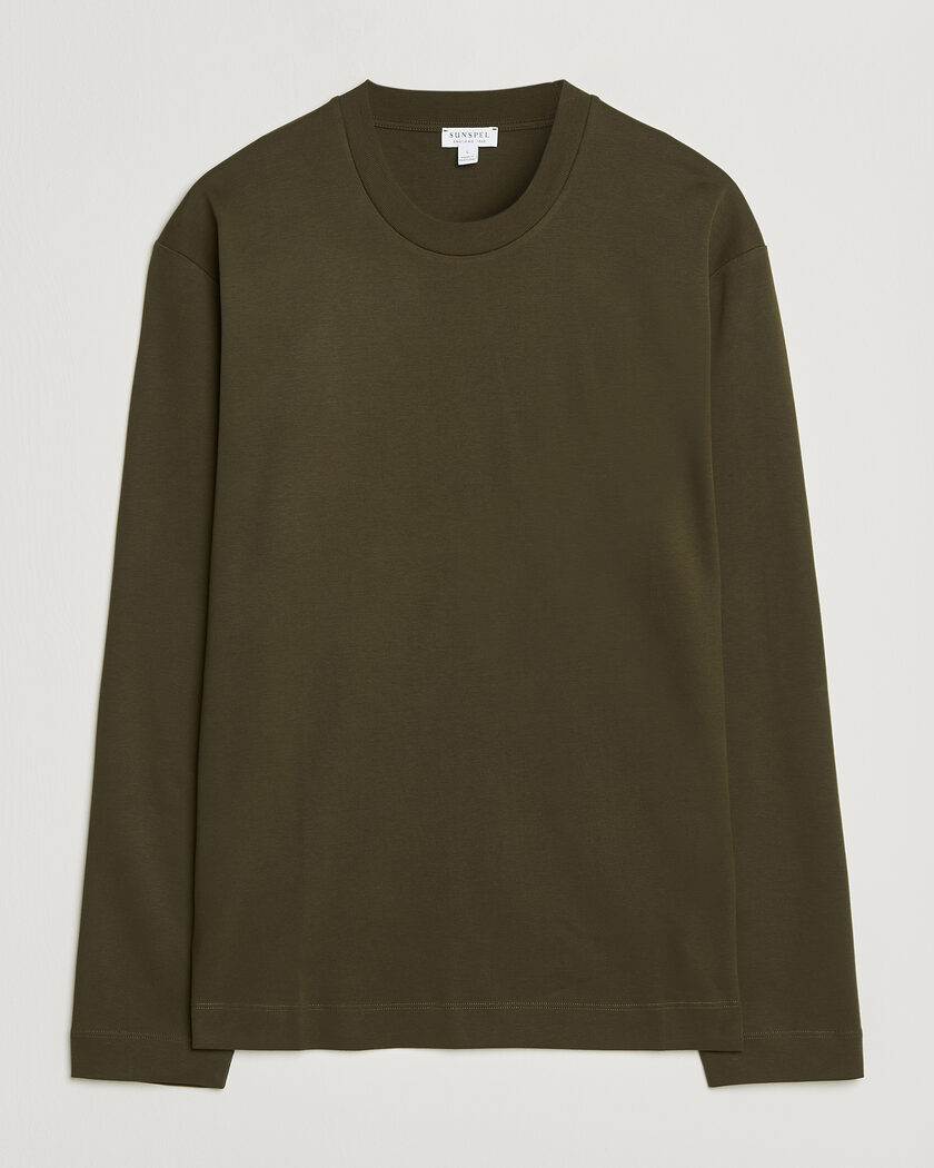 Sunspel Heavy Weight Supima Cotton Long Sleeve T-Shirt Green – Grønn
