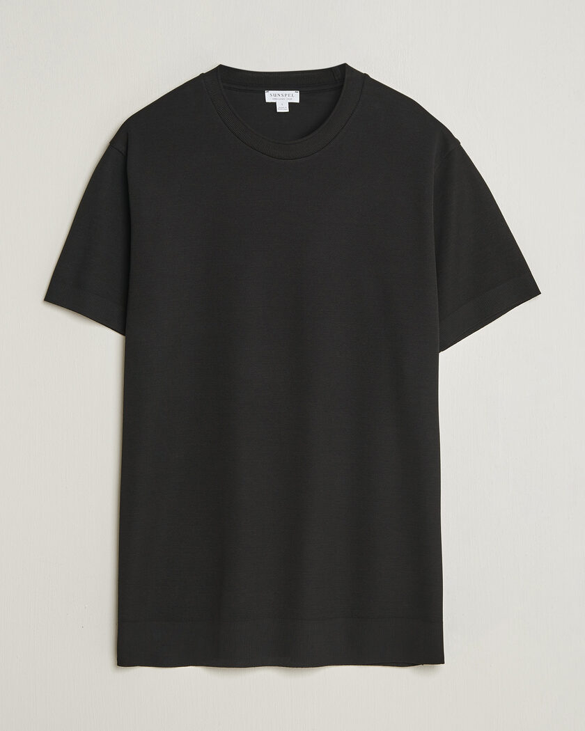 Sunspel Cotton Piquet T-Shirt Black – Svart