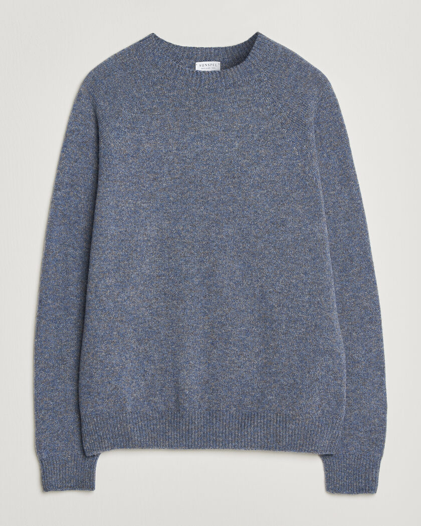 Sunspel Lambswool Crew Neck Denim Twist – Blå