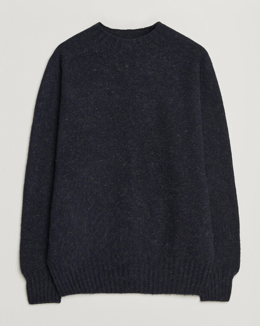 Sunspel Brushed Shetland Crew Neck Dark Navy – Blå