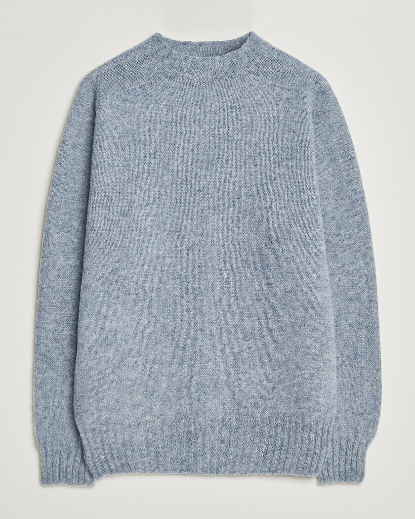 Sunspel Brushed Shetland Crew Neck Powder Blue – Blå