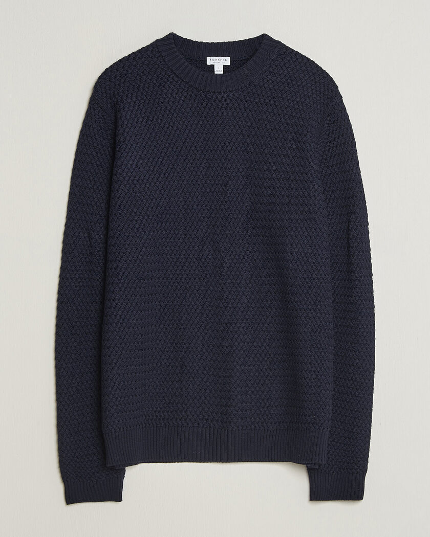 Sunspel Merino Basketweave Stitch Jumper Navy – Blå