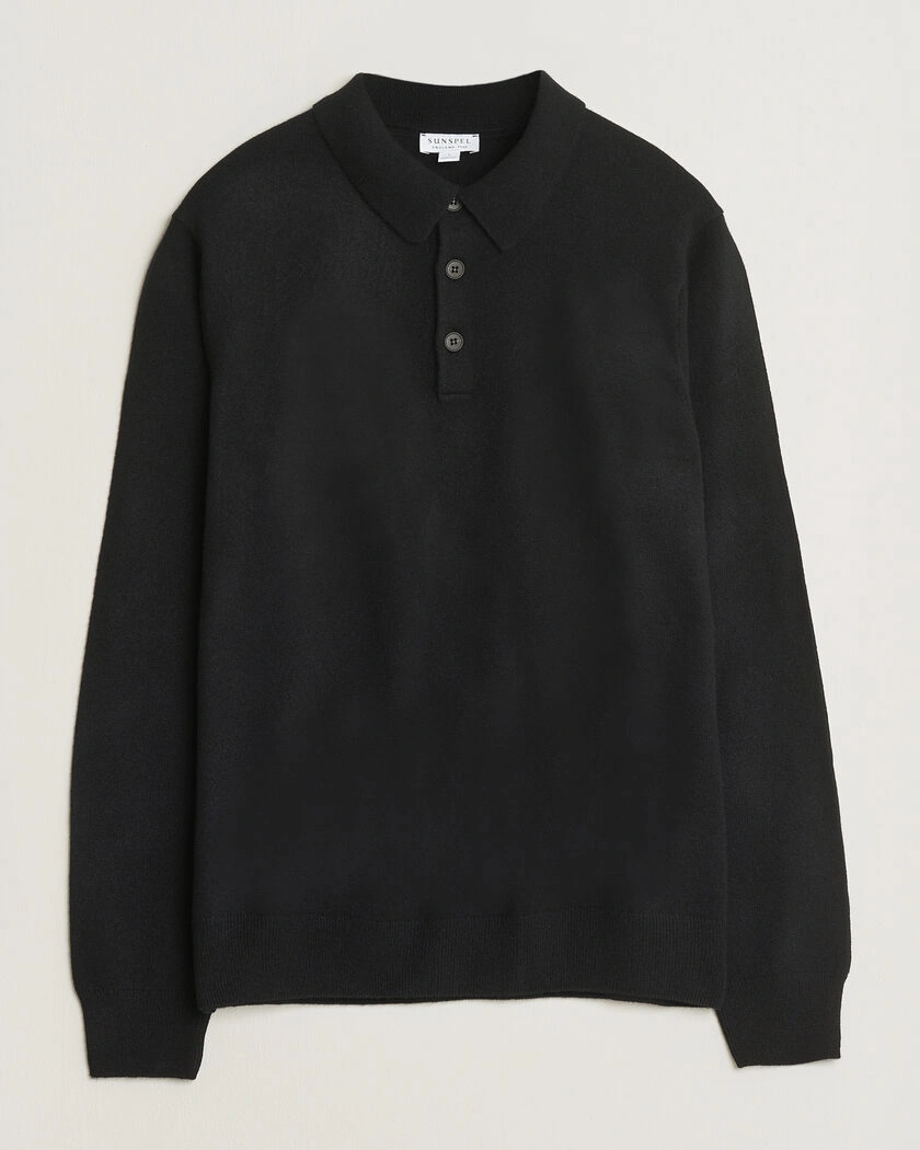 Sunspel Cashmere Polo Black – Svart