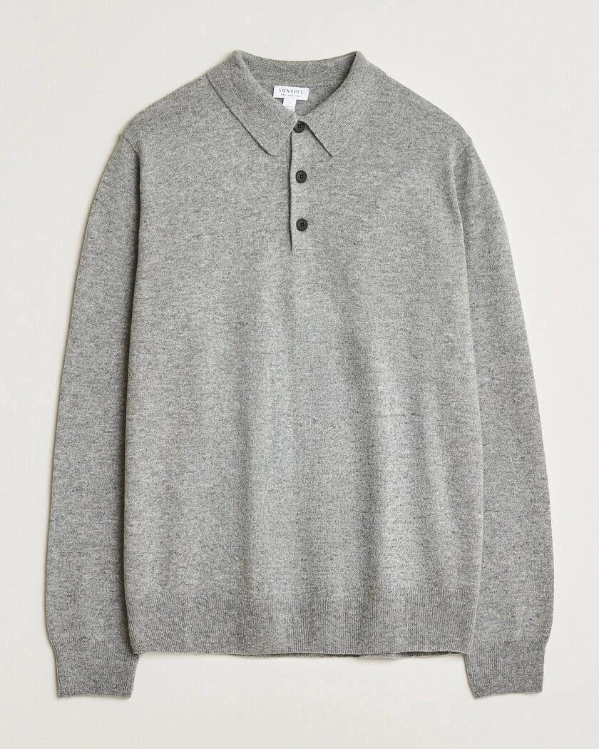 Sunspel Cashmere Polo Grey Melange – Grå