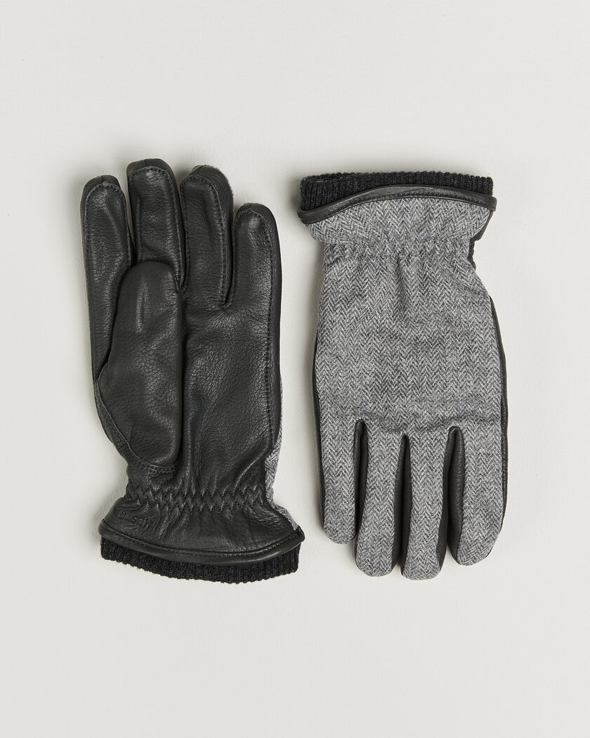 Hestra Wilhelm Herringbone Wool/Elkskin Glove Grey – Grå