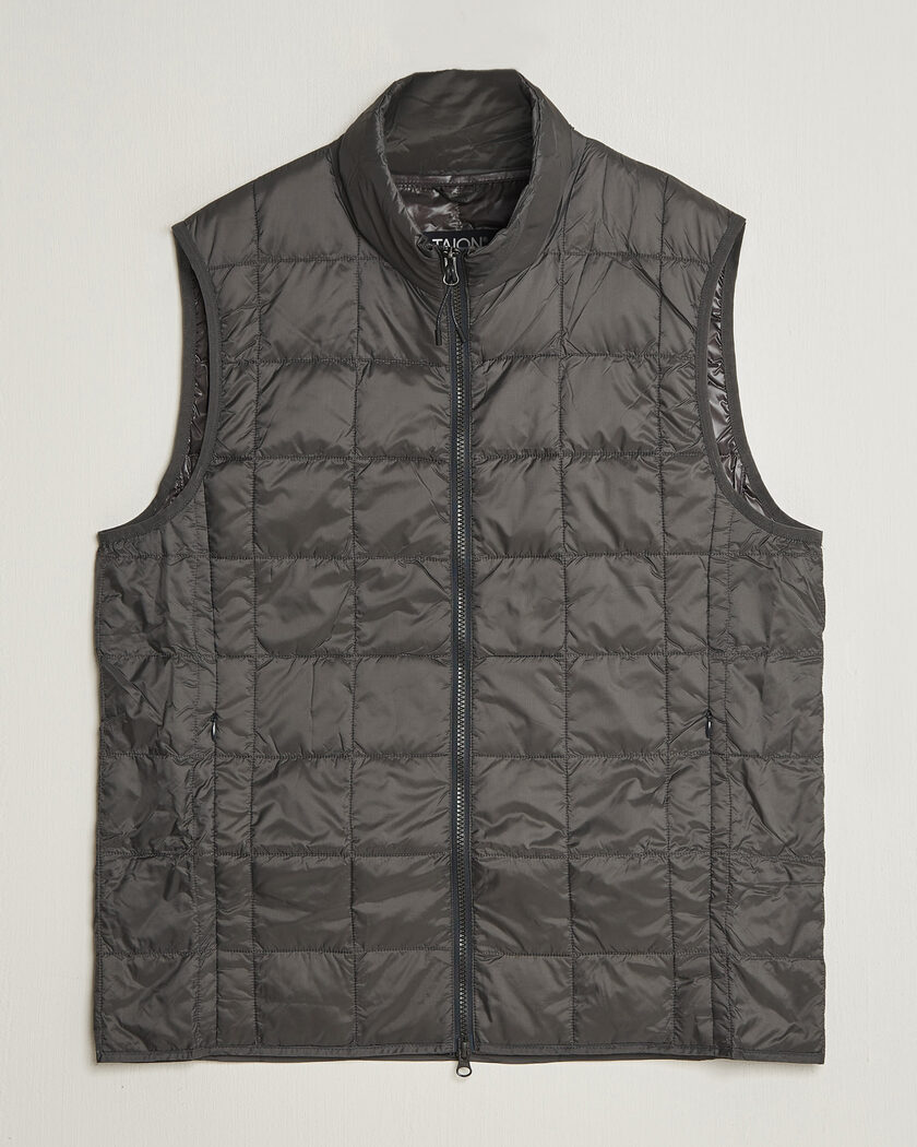 TAION High Neck Full Zip Lightweight Down Vest Dark Grey – Grå