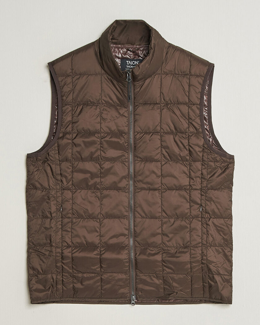 TAION High Neck Full Zip Lightweight Down Vest Dark Choco – Brun