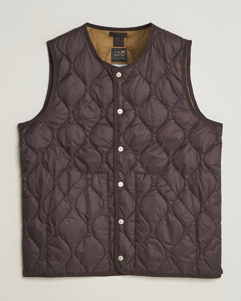 TAION Military Crew Neck Down Vest Dark Choco – Brun