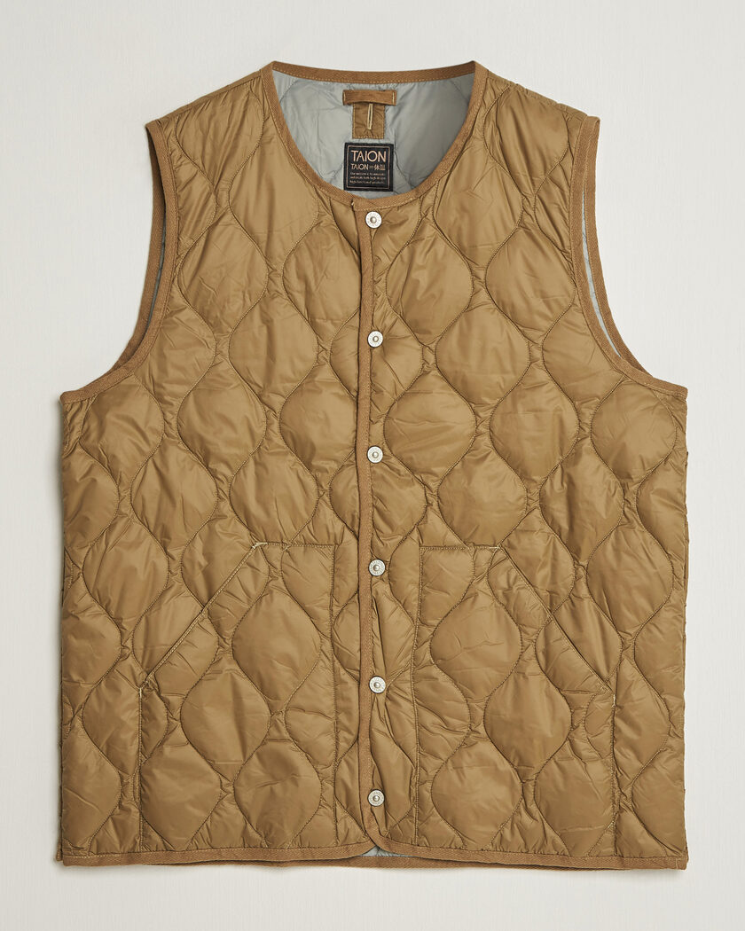 TAION Military Crew Neck Down Vest Dark Khaki Olive – Grønn
