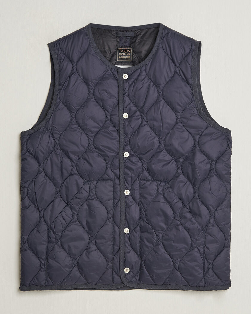 TAION Military Crew Neck Down Vest Dark Navy – Blå