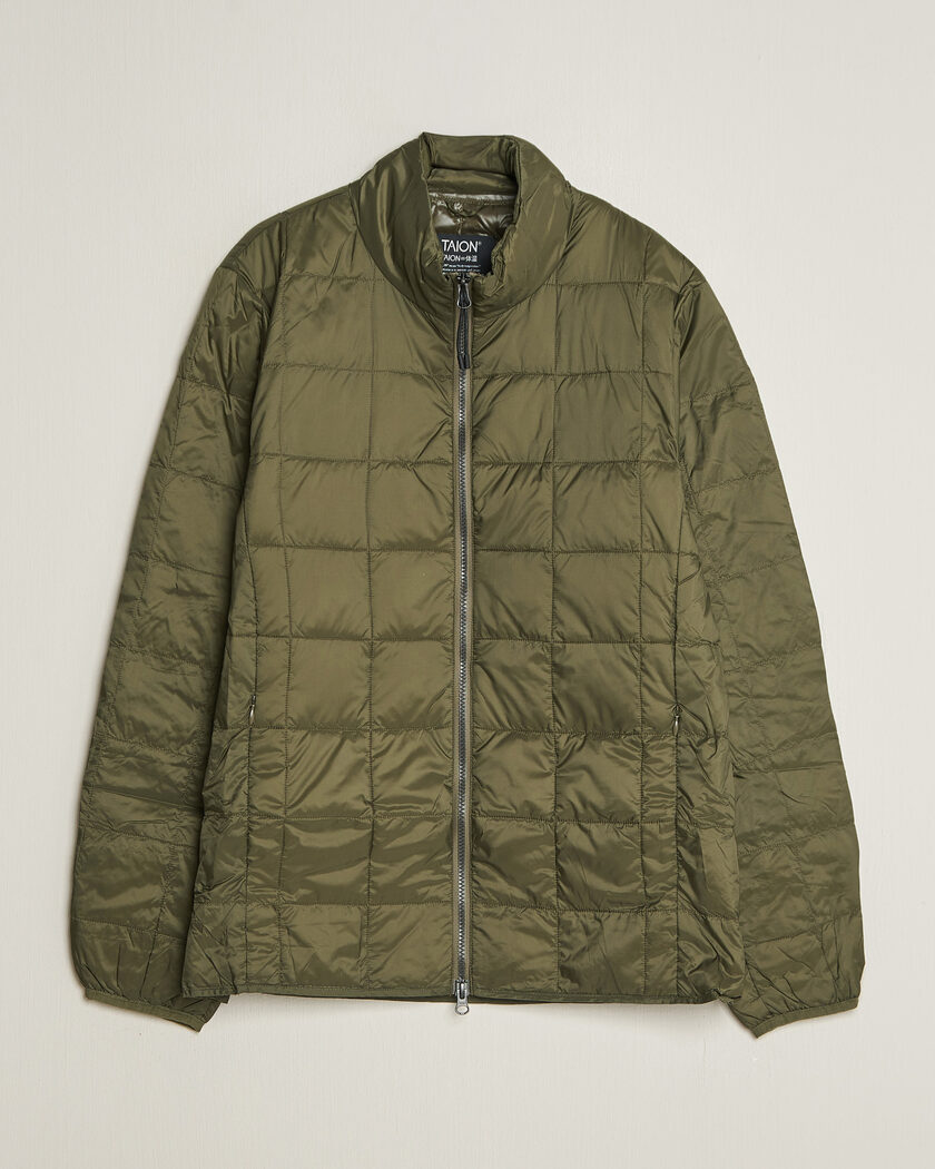 TAION High Neck Full Zip Lightweight Down Jacket Dark Olive – Grønn
