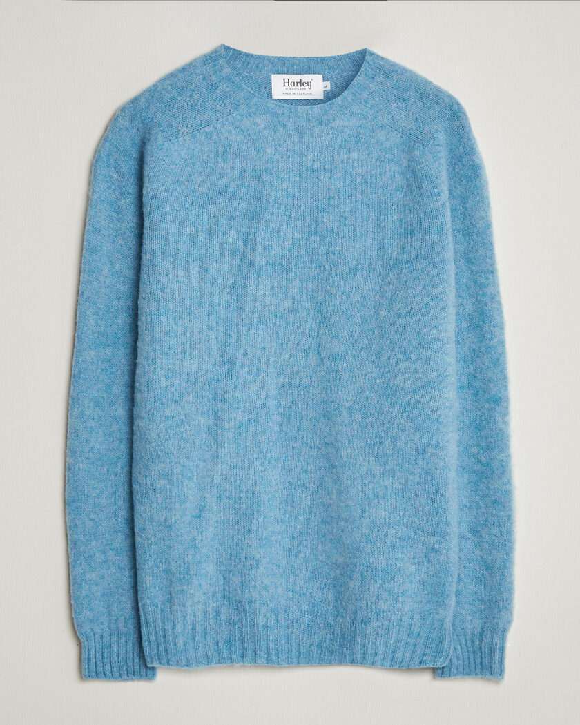 Harley Of Scotland Brushed Supersoft Lambswool Crewneck Loch Blue – Blå