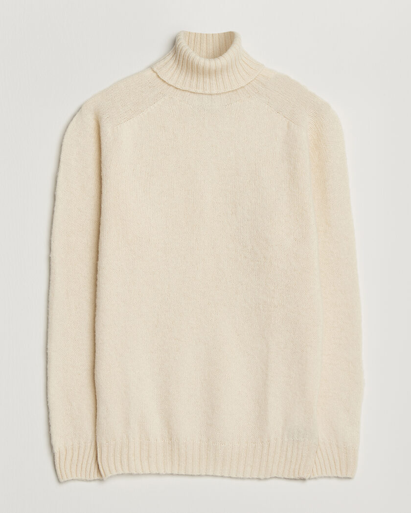 Harley Of Scotland Brushed Supersoft Lambswool Rollneck Vanilla – Hvit