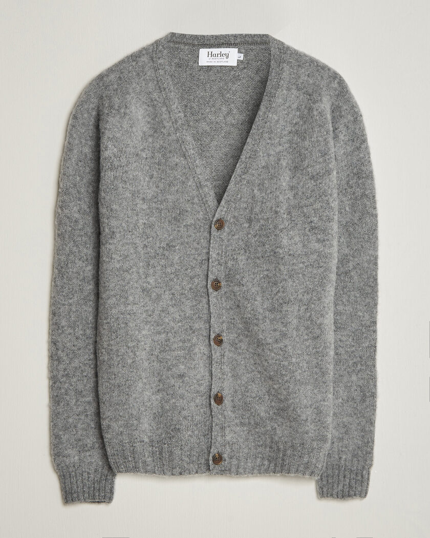 Harley Of Scotland Brushed Supersoft Lambswool Cardigan Mid Grey – Grå