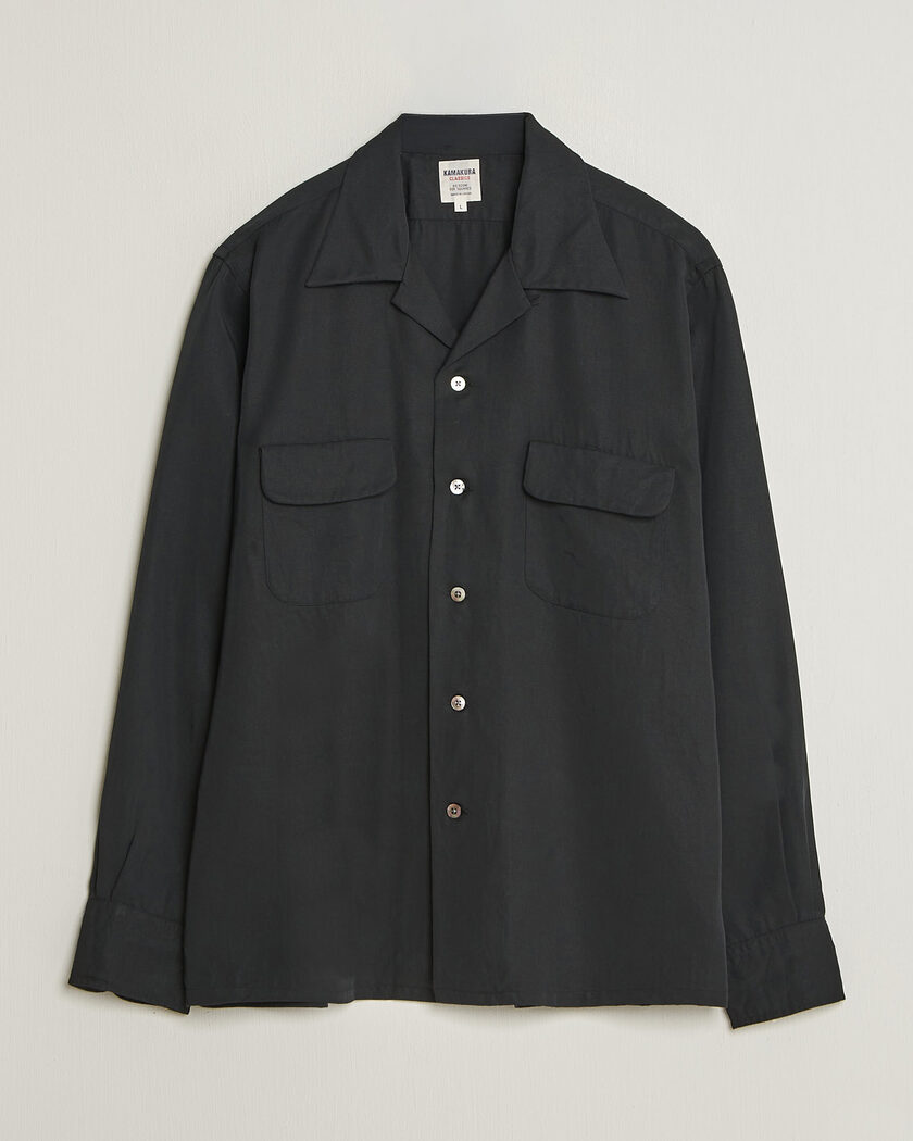 Kamakura Shirts Vintage Open Collar Shirt Black – Svart