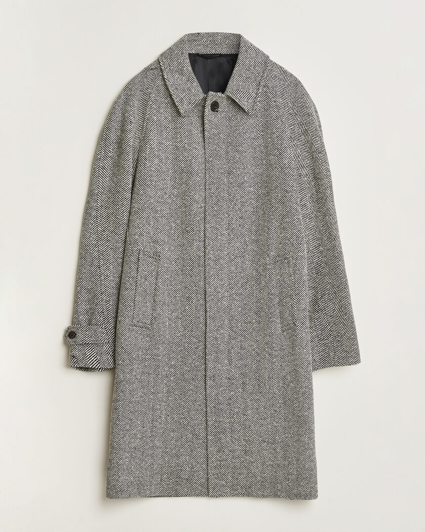 Lardini Wool Herringbone Raglan Coat Dark Grey – Grå