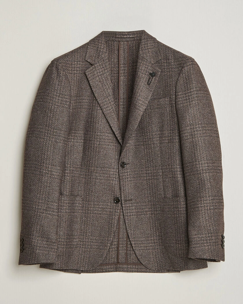 Lardini Wool Structure Checked Blazer Brown – Brun