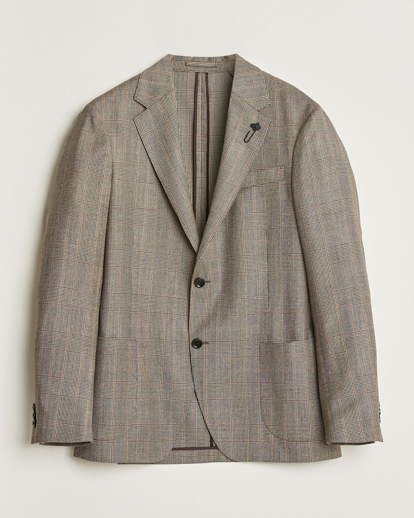 Lardini Wool Prince of Wales Check Blazer Brown – Brun