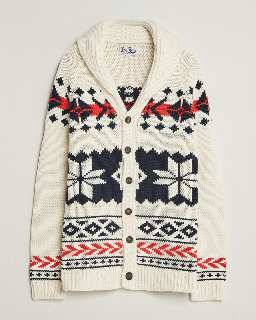 MC2 Saint Barth Archer Cardigan Nordic Aztec – Hvit