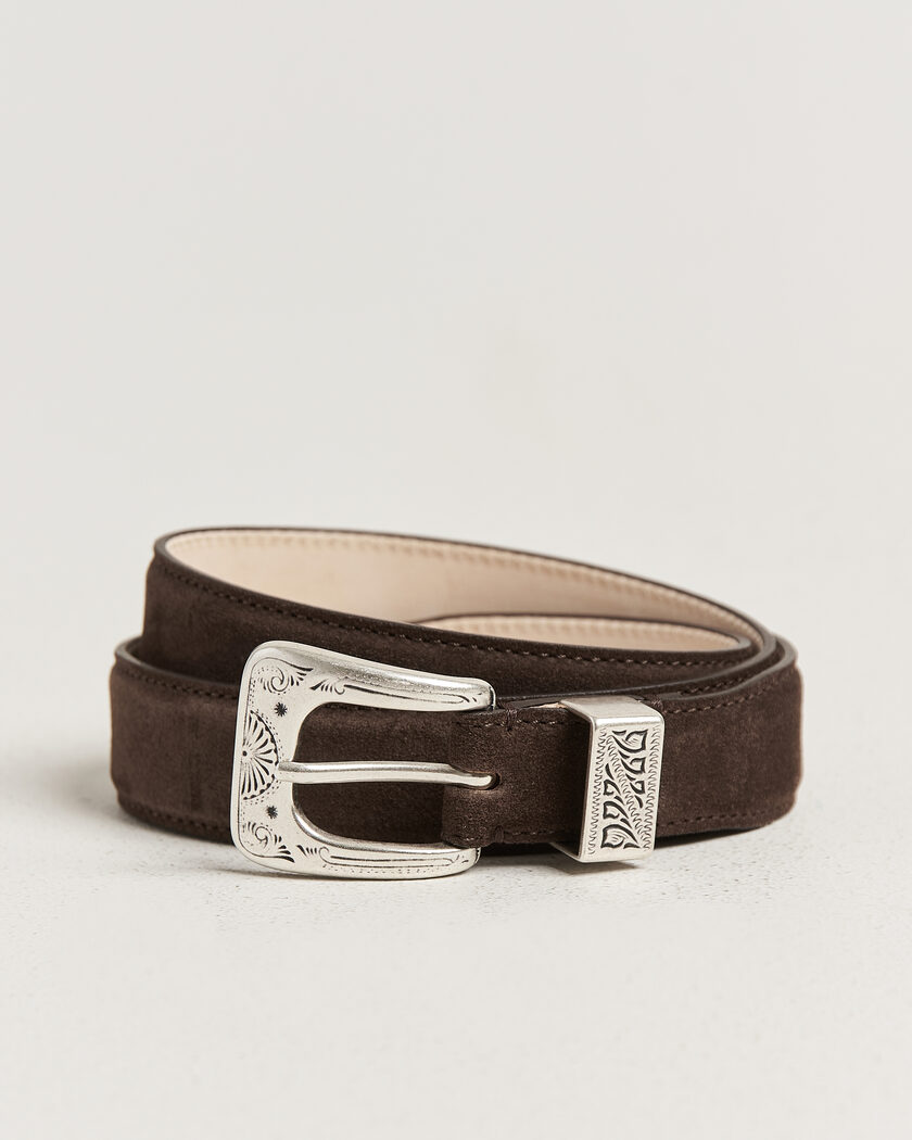 Drake's Suede Western Belt Dark Brown – Brun