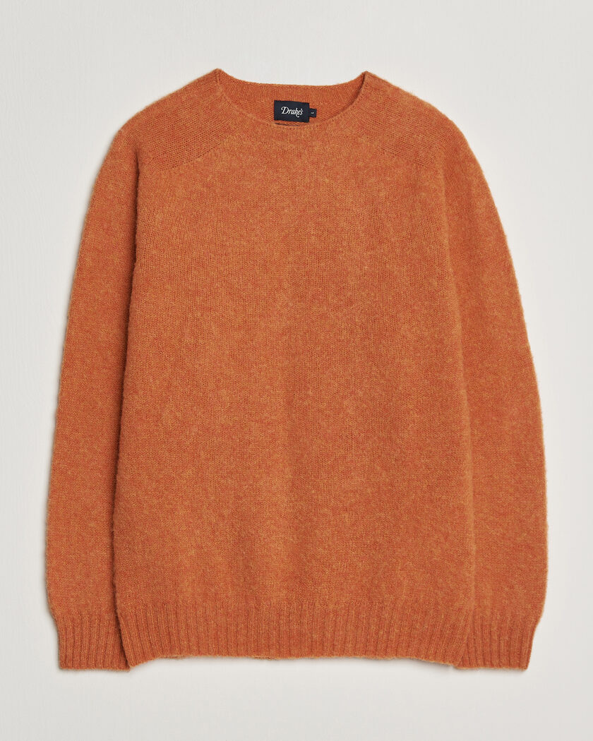 Drake's Brushed Shetland Crew Orange – Oransje