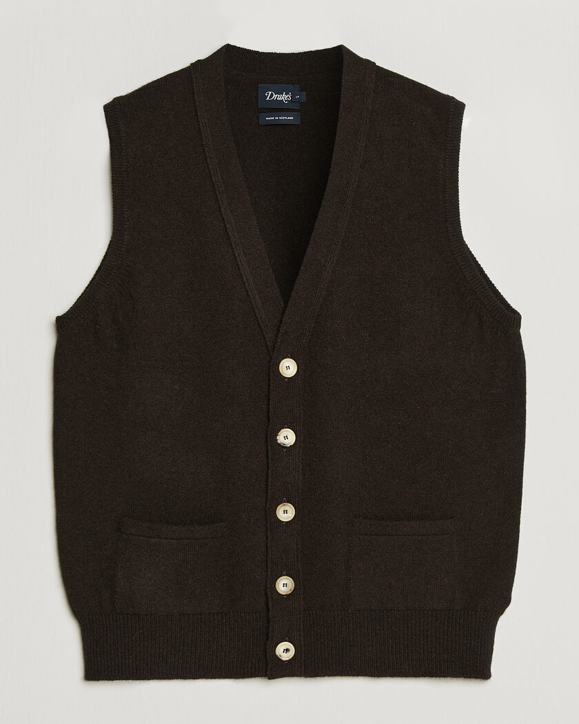 Drake's Lambswool Vest Cardigan Dark Brown – Brun