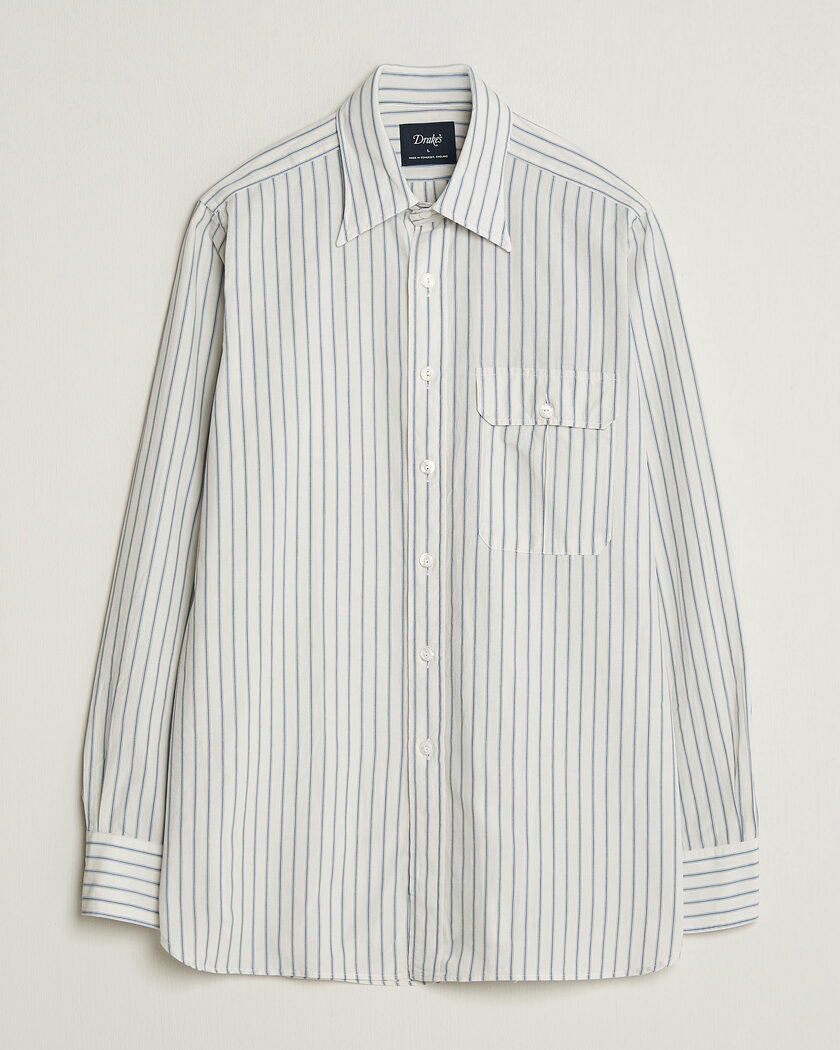 Drake's One Pocket Halo Stripe Shirt White – Hvit