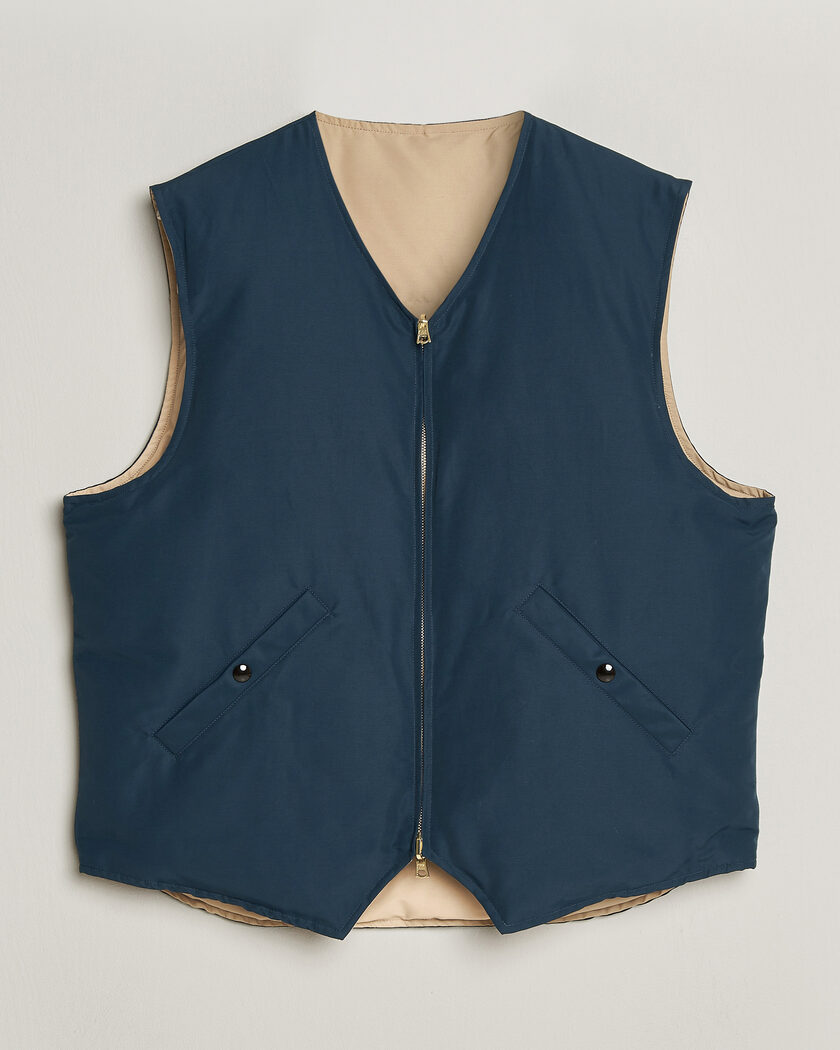 Drake's Reversible Down Vest Petrol/Ecru – Blå