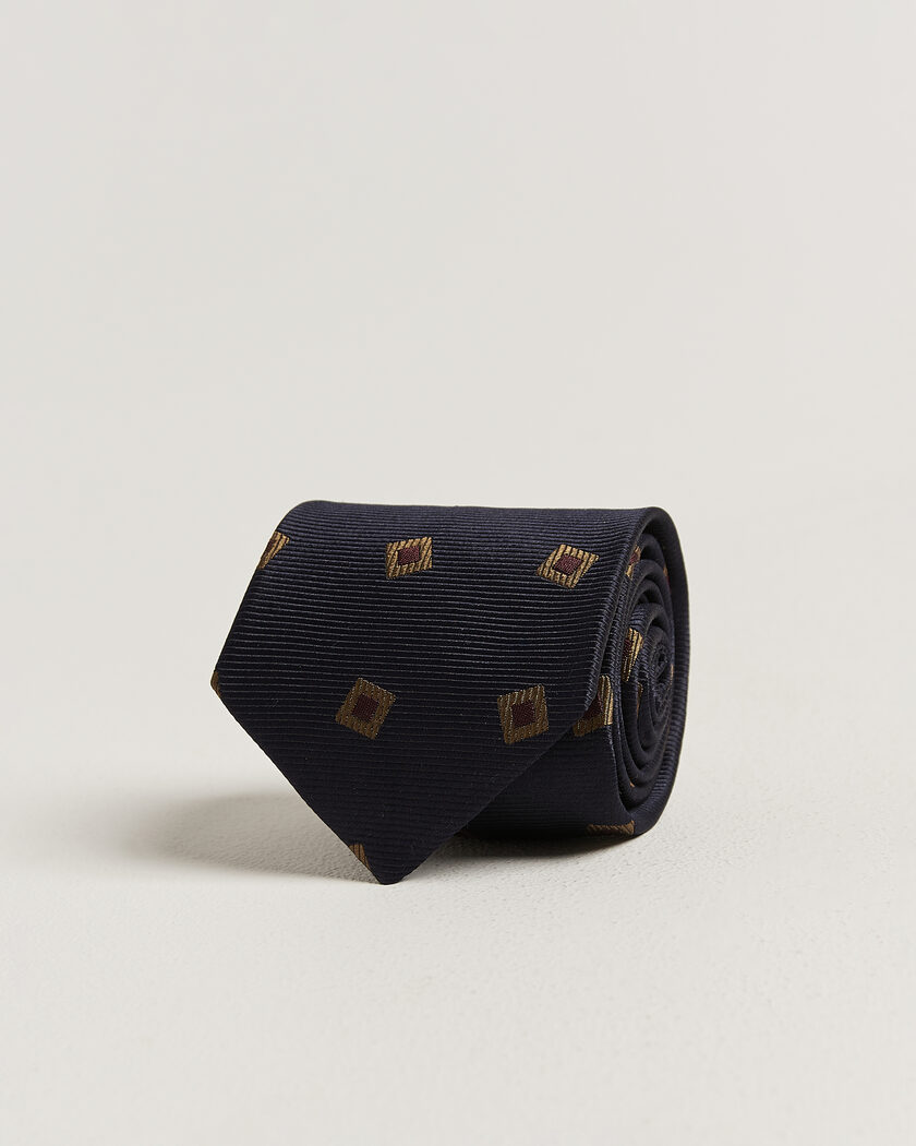 Drake's Diamond Motif Silk Tie Navy/Gold/Red – Blå